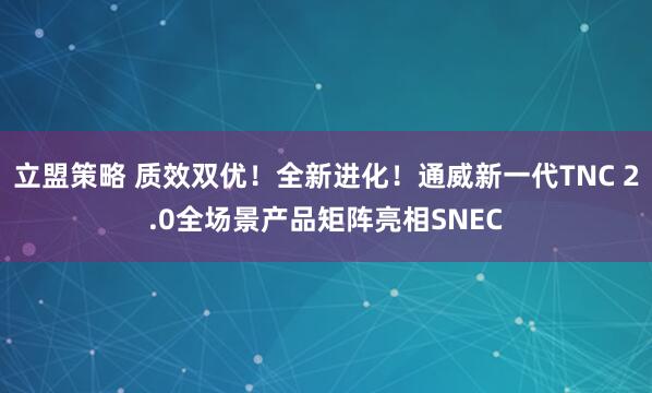 立盟策略 质效双优!全新进化!通威新一代TNC 2.0全场景产品矩阵亮相SNEC